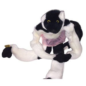 Vintage WILD REPUBLIC White and Black Lemur with Yellow Eyes, Black Tail and Pin